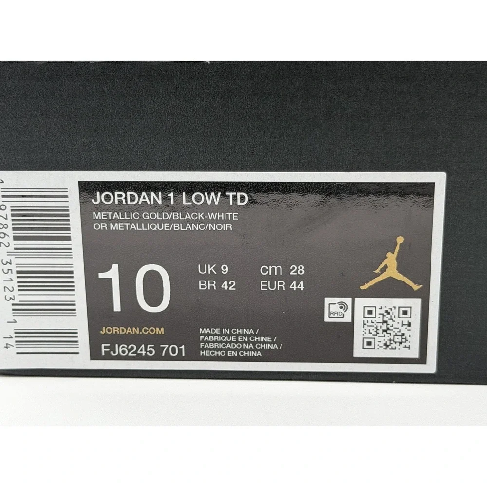 Size 10 - Nike Jordan 1 Low TD Football Cleats Gold Black FJ6245-701 No Box Lid